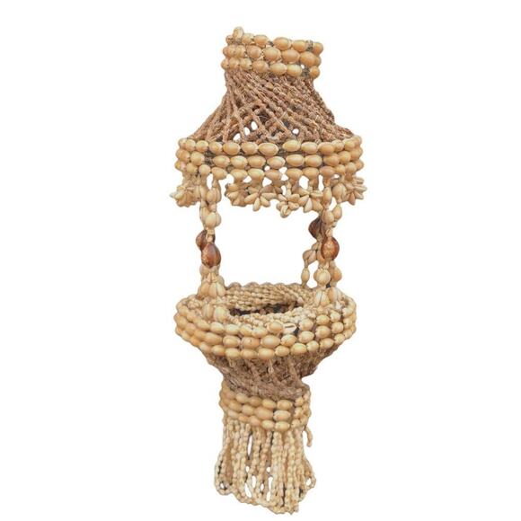 VTG Boho Macrame Cowrie Seashell Plant Hanger 28" Coastal Beach House Decor - Picture 1 of 13